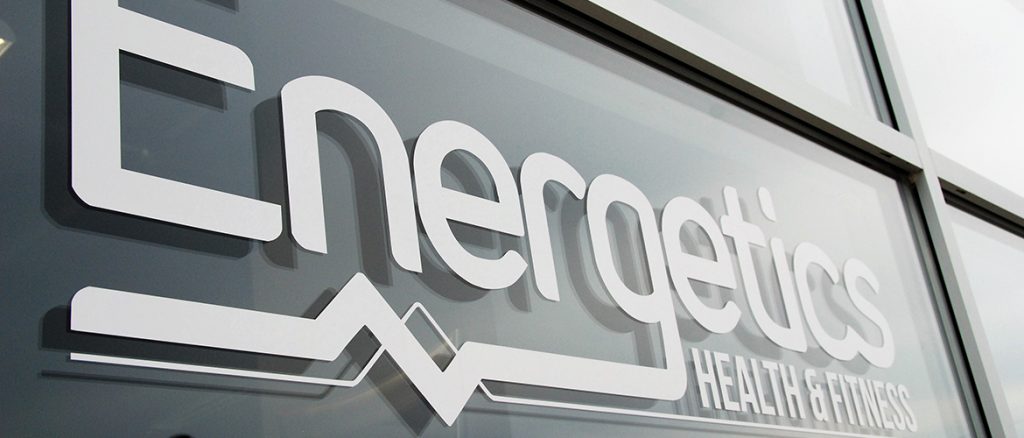 A close-up of the Energetics sign, subtitlted Health & Fitness.